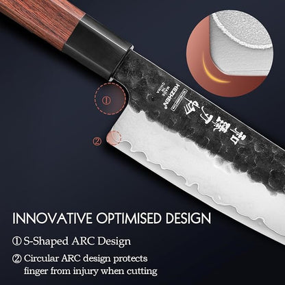 HEZHEN Knife Blocks Kitchen Knife Set, Chef Couteaux Set Kitchen Knives, Japanese Style Santoku Knife, Kitchen Scissors Acacia Wood Knife Block