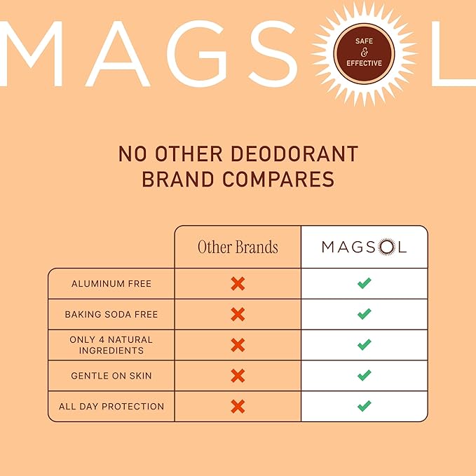 MAGSOL Magnesium Deodorant for Men, Aluminum Free, Baking Soda Free Natural Deodorant for Sensitive Skin, Long Lasting Odor Protection with Sweet Almond Oil, Sweet Orange 2.6 oz