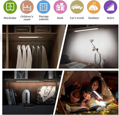 Motion Sensor Under Cabinet Lighting-Magnetic Rechargeable Closet Lights for Kitchen,Stairs,Wardrobe | 3-Color Dimmable LED Under Counter Lighting | Cord-Free Light Bars (9.5inch-2Pack)