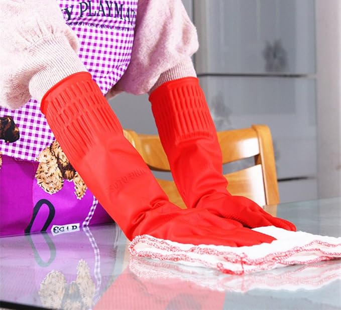 Rubber Cleaning Gloves Kitchen Dishwashing Glove 6-Pairs,Waterproof Reuseable.(Small)