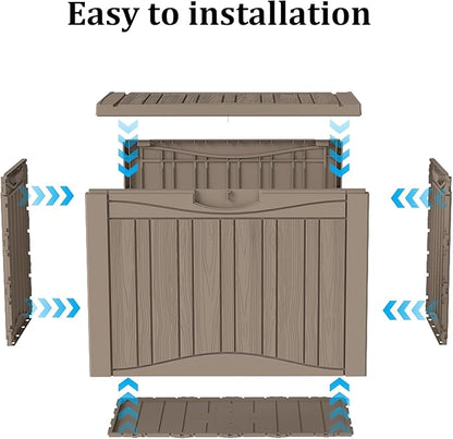50 Gallon Outdoor Storage Box Waterproof Lockable Resin Deck Box Large, Patio Storage Bin for Pool Accessories Cushion Furniture, Garden Tools, UV-Resistant Outside Delivery Grey