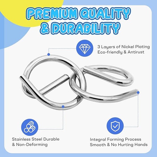 Metal Brain Teaser Puzzles Ring Educational Toys, Steel IQ Games Physics Mind Metal Puzzles for Adults, Unlock Interlock Game, Brain Teaser Puzzle for Party Favor Kids (C)