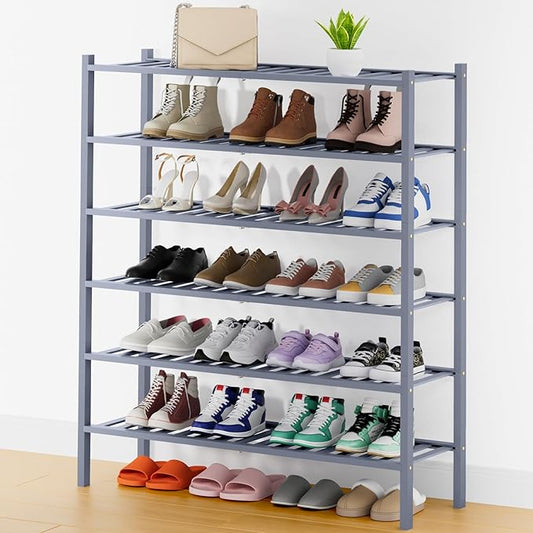 Smiry Shoe Rack, 6 Tier Thick Long Bamboo Shoe Organizer, Stackable Free Standing Wooden Shoe Storage Shelf for Closet, Entryway, Front Door Entrance, Grey