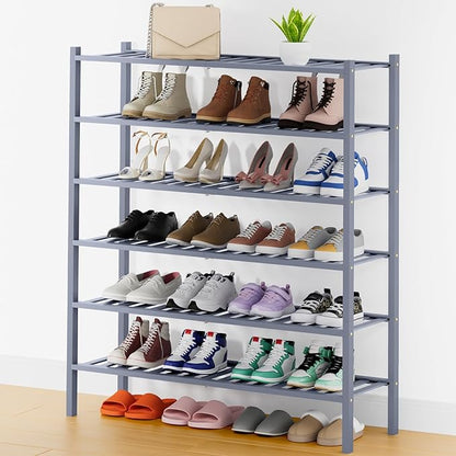 Smiry Shoe Rack, 6 Tier Long Bamboo Shoe Organizer, Stackable Free Standing Wooden Shoe Storage Shelf for Closet, Entryway, Front Door Entrance, Grey