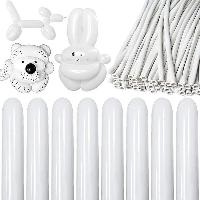 KAWKALSH 260 Balloons White Twisting Animal Balloon Thickening Latex Modeling Long Magic Balloon for Animal Model Skinny Clown Christmas Birthday Wedding Party Garland Decorations 100pcs