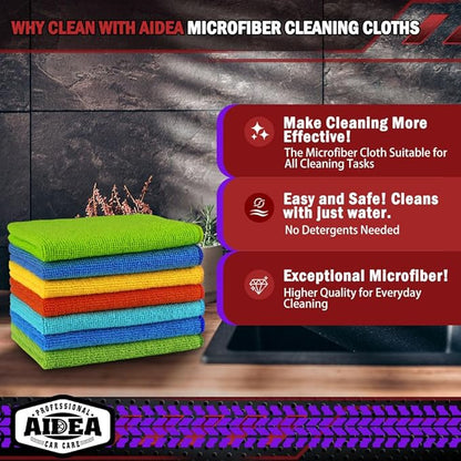 AIDEA Microfiber Cleaning Cloth, 150PK, Microfiber Towels for Cars, Premium All Purpose Car Cloth, Lint Free Rags, Absorbent Towels for SUVs, House, Kitchen, Window, 12"×12"