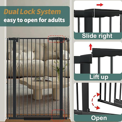 40.55" Tall 1.37" Ultra Narrow Spacing Dogs Pets Baby Gate for Doorway Safety Proof Indoor 69.48-77.36" Extra Wide Puppy Pressure Mounted No Drill Walk Through Black Metal Hallway