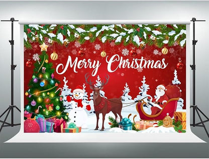 YongFoto Merry Christmas Backdrop 20x10ft Snowman Christmas Tree Santa Clause Elk Photography Background Happy New Year Xmas Eve Family Party Banner Room Decorations Photoshoot Wallpaper Photo Booth
