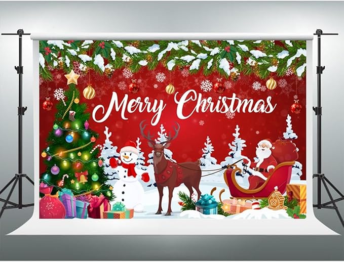 YongFoto Merry Christmas Backdrop 10x5ft Snowman Christmas Tree Santa Clause Elk Photography Background Happy New Year Xmas Eve Family Party Banner Room Decorations Photoshoot Wallpaper Photo Booth
