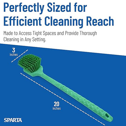 SPARTA 40501EC09 Plastic Large Scrub Brush, Kitchen Brush, Utility Brush With Long Handle For Cleaning, 20 Inches, Green