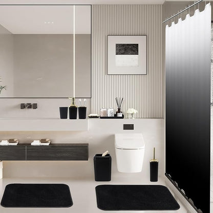 Bathroom Set - Black Bathroom Accessories Set, Bathroom Sets with Shower Curtain and Rugs, 24PC Shower Curtain Set with Hooks, Soap Dispenser, Soap Dish, Toilet Brush Holder and Trash Can