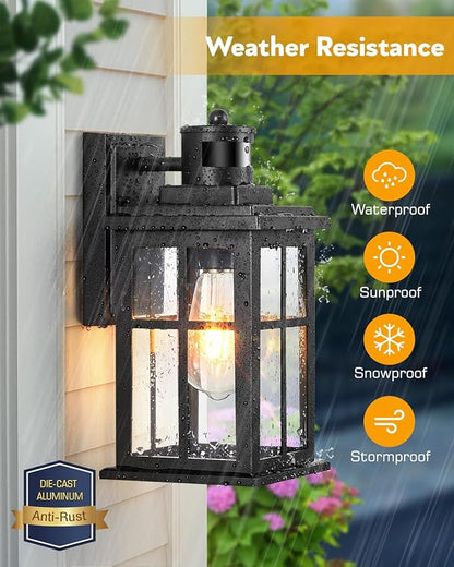 Motion Sensor Outdoor Lights, 2 Pack Outside Light Fixture Dusk to Dawn, Black Outdoor Motion Sensor Light, Anti-Rust Exterior Light Fixture for House, Garage, Doorway, Porch, 100% Aluminum