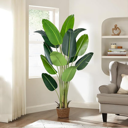 Artificial Bird of Paradise Plant 6Ft Fake Tropical Palm Tree with 13Trunks Faux Banana Leaf Trees in Pot for Home Indoor Outdoor Office Modern Decor Housewarming Gift（2Pcs）