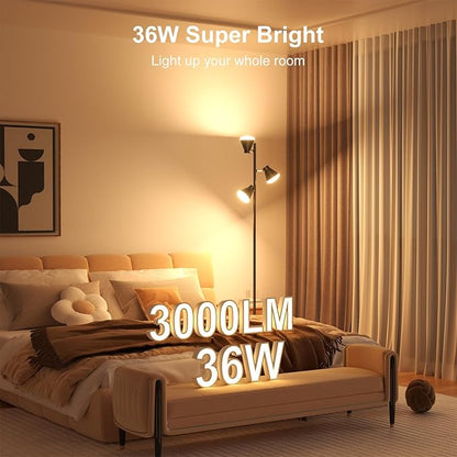 Floor Lamps for Living Room, 36W LED Floor Lamp Standing Lamp with Foot Switch, 3 Color Temperatures Living Room Lamps, 3 Rotatable Light Modern Floor Lamps for Living Room Bedroom Office