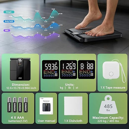 Smart Scale for Body Weight and Fat,BMI,Muscle Mass 57 Body Composition Measurement,8 Electrodes Digital Bathroom Scale,with 5.25-inch VA Color Screen on Retractable Handle,485lbs