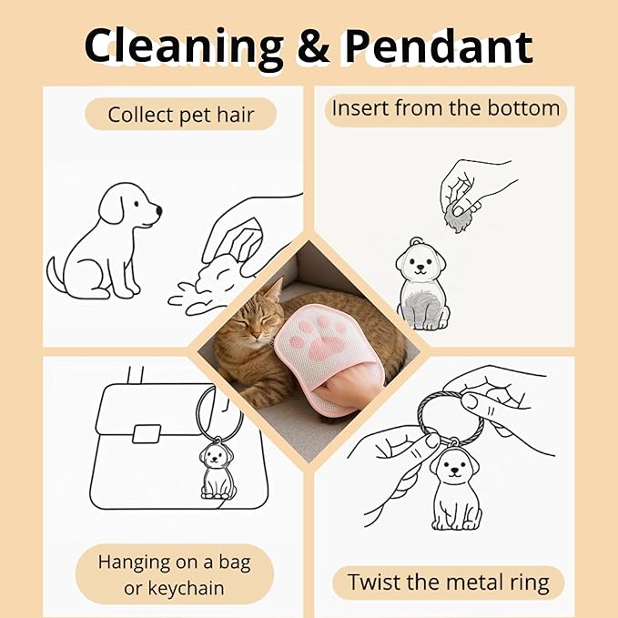 2025 Upgrade Electrostatic Pet Hair Removal Glove, A Reusable Pet Hair Remover Tool for Cats, Dogs, Clothing, Couches, Carpets(Pink Glove, Dog Keychain)