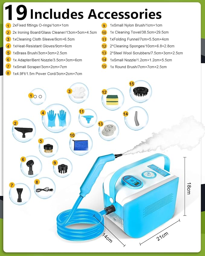 Steam Cleaner for Home & Car, 10s Fast Heat, High Pressure 3-Level Steam Control Steamer for Cleaning w/Large Tank, Portable Handheld Steam Cleaner for Kitchen Grease, Dirt, Tile, Grout, Bed Bugs