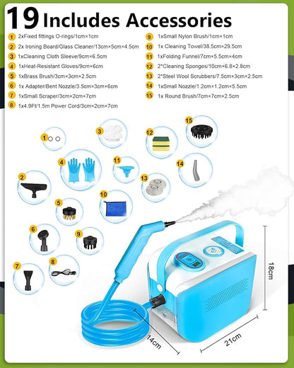 Steam Cleaner for Home & Car, 10s Fast Heat, High Pressure 3-Level Steam Control Steamer for Cleaning w/Large Tank, Portable Handheld Steam Cleaner for Kitchen Grease, Dirt, Tile, Grout, Bed Bugs