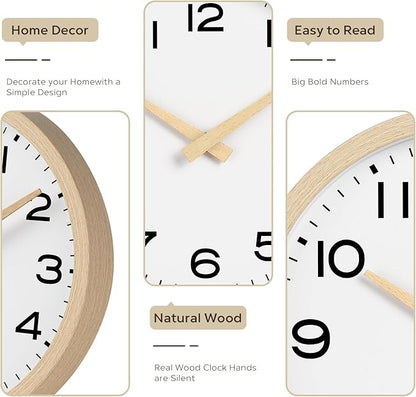 AKCISOT Wall Clock,Boho Kitchen 10 Inch Wall Clocks Battery Operated Non Ticking,Silent Modern Clock Decorative for Bedroom,Office,Bathroom,Living Room,Home (Wood Grain)