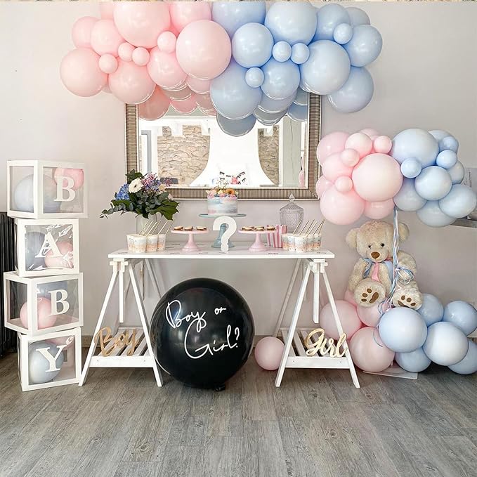 Macaron Pink and Blue Balloons, 60 Pcs 12 Inch Metallic Blue Pink Balloons for Baby Shower Gender Reveal Shower Wedding Bridal Shower Party Graduation Decoration