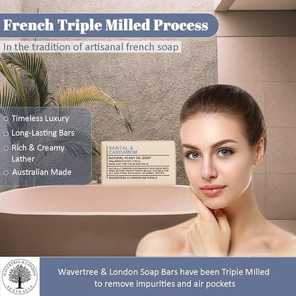Wavertree & London Santal & Cardamon Scented Natural Soap Bars (2 Bars), 7oz Moisturizing French Triple Milled Soap enriched with shea butter - Plant Oil Bath & Body Soap Bars [100% Naturally derived]