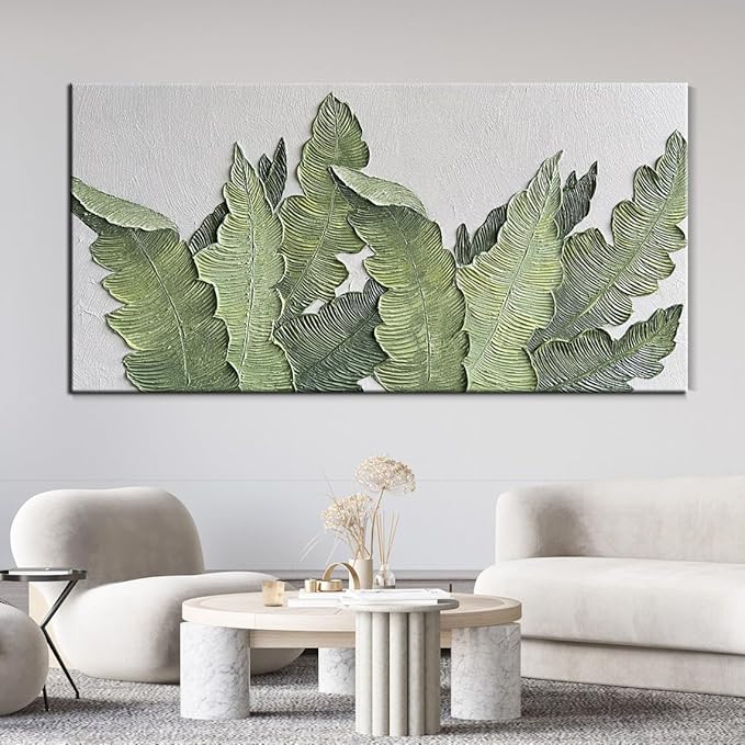 YaSheng Art- Modern minimalist 3D textured wall art Oil Paintings on Canvas Green plant paintings handmade Abstract artwork painting large canvas wall art Home Wall Art Deco Picture 30X60 Inches