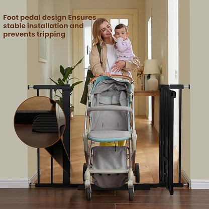 Mumeasy 36" High Extra Tall Baby Gate with Cat Door, 29.6"-40.5" Wide Pressure Mounted Dog Gate with Small Pet Door, Auto Close Pet Gate for House,Stairs,Doorways,Black