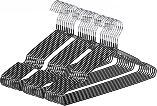 Ultra-Thin Metal Hangers, 30 Pack Non-Slip PVC Coated Space Saving Clothes Hangers for Closet, 16 inch Wide for Suits, Dresses, Jackets（Black）