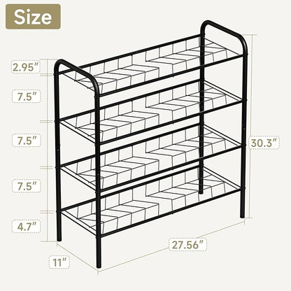 4-Tier Metal Shoe Rack, Free Standing Shoe Storage Rack for Entryway, Closet and Hallway (Black, 4-Tier-Short)
