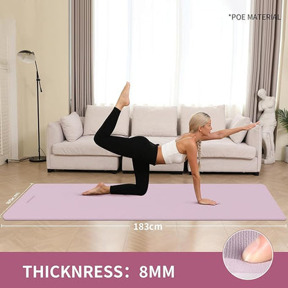 Extra Wide & Thick 8mm Yoga Mat, 72"x31.5" Large Non Slip Exercise Mat, Premium POE Material for Superior Cushioning & Stability, with Strap for Home Gym, Pilates