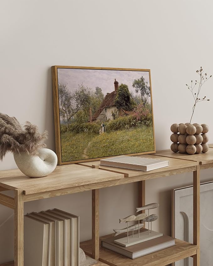 InSimSea Framed Canvas Wall Art Vintage Decor, Old Cottages Countryside Landscape Large Canvas Art, Rustic Farmhouse Wall Decor for Bedroom Living Room Bathroom, 16"x24"