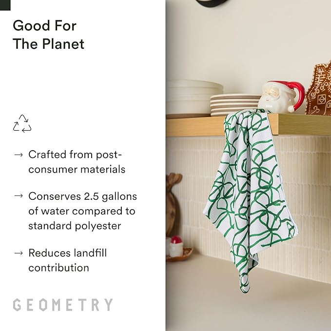 GEOMETRY Christmas Kitchen Towels - Quick Dry Microfiber Cloth Dish Towels for Kitchen Drying - Premium Quick Dry Towel 2-Pack Set - Holly Jolly