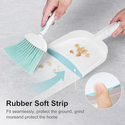NACENA Small Dust Pan and Brush Set, Mini Broom and Dustpan Set Small Hand Broom and Brush Combo Dust Pan with Teeth for Home Cleaning Drawers Desktop Sofas Pet Care and Outdoor, Blue