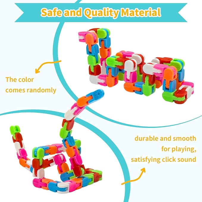 Wacky Tracks 30 Pack Snap and Click Fidget Toys Bulk for Party Favors Puzzles Goodie Bag ,School Students Gift Classroom Prizes Valentines Day Rainbow Toys for Kids,Teens