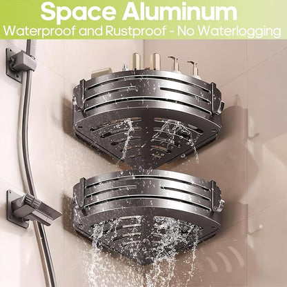 Corner Shower Caddy Suction Cup,Shower Shelves with Hooks,No Drilling Powerful Suction Bathroom Organizers and Storage,Removable Waterproof Rustproof Shower Bathroom Accessories Decor(Grey 2Pack)