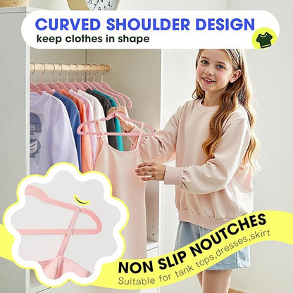 Kids Hangers 50 Pack,14 Inch Kids Velvet Hangers Slim & Space-Saving,Baby Clothes Hangers with 360 Swivel Hook,Heavy Duty Hanger for Infant & Childrens Coats, Pants,and Dress (Pink)