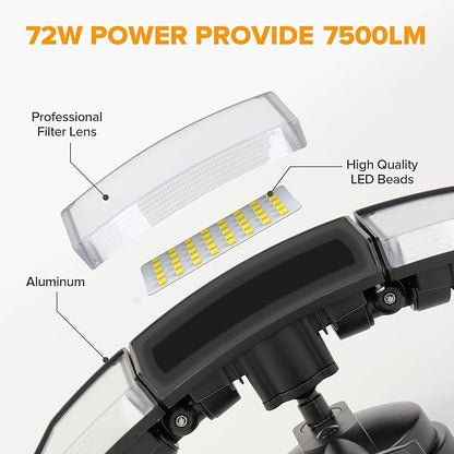 LUTEC 2 Pack 72W 7500LM LED Security Lights Motion Sensor Light Outdoor, 5000K Daylight, IP65 Waterproof, Dusk to Dawn, 3-Head Motion Detected Flood Light for Garage, Yard, Porch(Black)