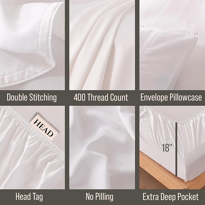 Bella Coterie Luxury Bamboo Viscose Cal King Size Sheet Set | 100% Organically Grown | Ultra Soft | Cooling for Hot Sleepers | 18" Deep Pocket [White]