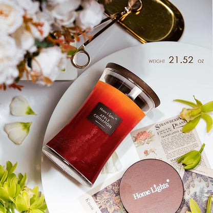 HomeLights 3-Layer Candles for Home Scented, 21.52 OZ Natural Soy Wax Scented Candles Burns Up to 100 Hours, Large Jar, Apple Cinnamon