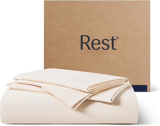 REST® Evercool®+ Starter Sheet Set, Cali King Ivory, Breathable Bed Sheet for Hot Sleeper and Night Sweats, with Pillowcases, Ionic+ Self-Cleaning Silver Yarn for Sensitive Skin, 3PCS No Flat Sheet