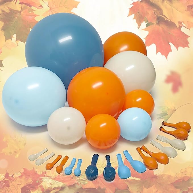 Blue Orange Balloon Arch Double Stuffed Latex Orange Sand White Balloons Light Blue White Balloon Garland for Birthday Fall Baby Shower Thanksgiving Harvest Autumn Home Decor