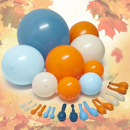 Blue Orange Balloon Arch Double Stuffed Latex Orange Sand White Balloons Light Blue White Balloon Garland for Birthday Fall Baby Shower Thanksgiving Harvest Autumn Home Decor