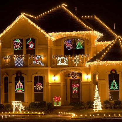 Christmas Decorations - 16" Christmas Window Silhouette Lights - 4 Pack Colour Lighted Santa & Bell & Reindeer & Christmas Tree for Holiday Indoor and Outdoor Wall Door Window Decorate