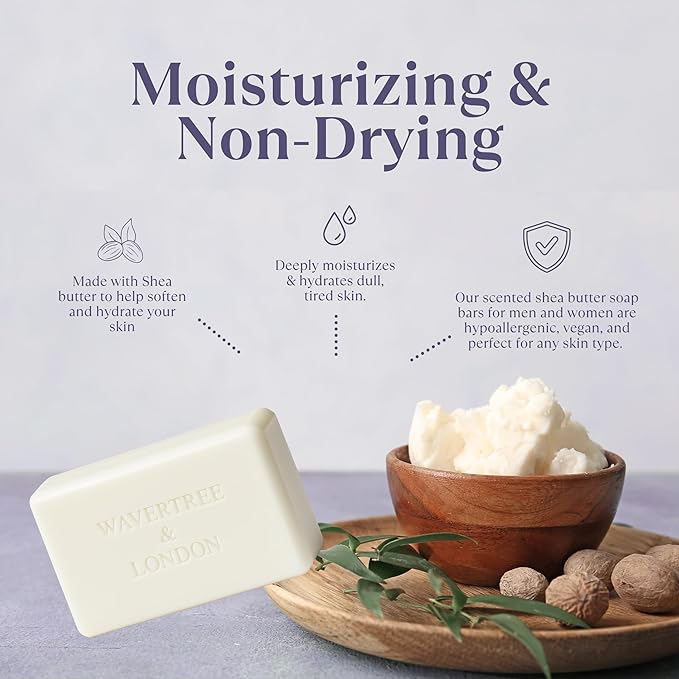 Wavetree & London Flower Market Scented Natural Soap Bar, 7oz Moisturizing French Triple Milled Soap Bar for Women & Men Enriched with Organic Shea Butter, Pure Bath & Body Soap (1 Bar)