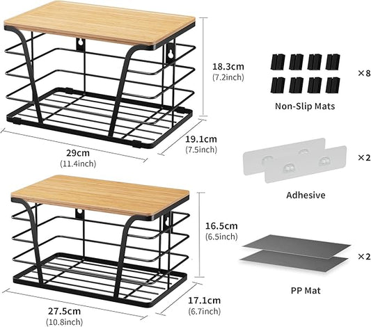 2 Pack Kitchen Organizers and Storage - Stackable Potato and Onion Storage Bin,Kitchen Cabinet Organizer with Lightweight PP Mat and Bamboo Top,Onion Basket for Kitchen Counter Organizers,Black