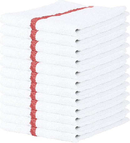 Arkwright Qwick Wick Bar Mop Towels - (Pack of 12) 100% Cotton Quick Dry Dishcloths, Super Absorbent Multipurpose Cleaning Rags for Restaurants, Kitchen, Bathroom, Hotel, 16 x 19 in, Red Stripe
