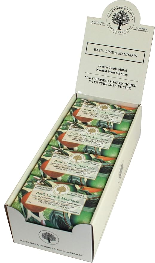 Wavertree & London Basil, Lime & Mandarin Scented Natural Soap (8 Bars), 7oz Moisturizing French Triple Milled Soap Bars enriched with shea butter - Pure Plant Oil Bath & Body Bars for All Skin Types