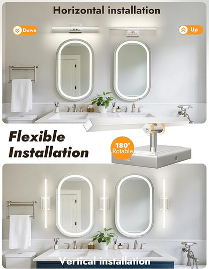 NIORSUN 24 Inch Modern Bathroom Light Fixture, 14W 5CCT Dimmable LED Chrome Bathroom Vanity Lights Over Mirror, Vanity Lights for Bathrooms Restroom Mirror- ETL Certified