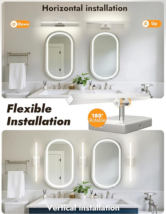 NIORSUN 24 Inch Modern Bathroom Light Fixture, 14W 5CCT Dimmable LED Chrome Bathroom Vanity Lights Over Mirror, Vanity Lights for Bathrooms Restroom Mirror- ETL Certified