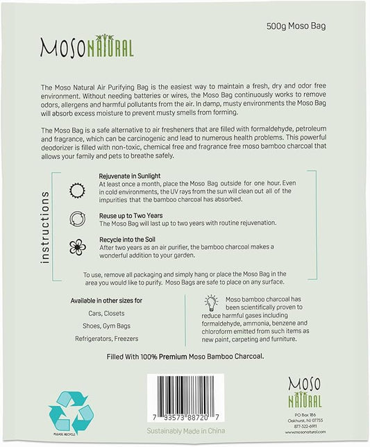 Moso Natural Air Purifying Bag 500g (3 Pack) Premium Bamboo Charcoal Odor Absorber for Home, Bedroom, Kitchen, Basement | Unscented Pet Odor Eliminator | Large Charcoal Deodorizer Bag Covers 250sqft